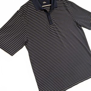 Under Armour Navy White Striped Performance Polo Shirt Athletic Golf Mens Large