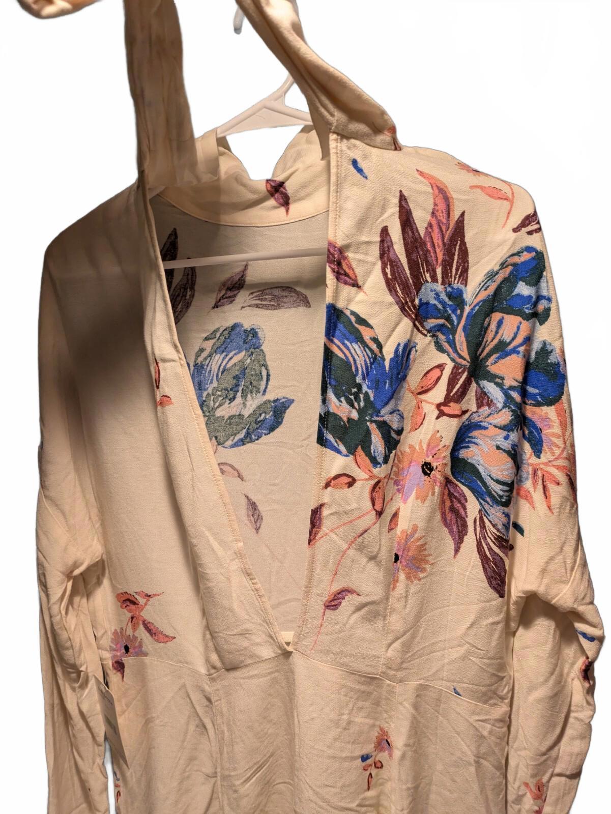 Free People Womens Gemma Tunic Mini Dress S Ivory Floral Mock Neck Open Back - Image 4