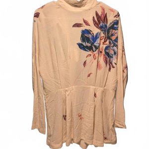 Free People Womens Gemma Tunic Mini Dress S Ivory Floral Mock Neck Open Back