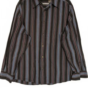 Claiborne Long Sleeve Button Down Shirt Black Blue Striped Casual Mens XXL