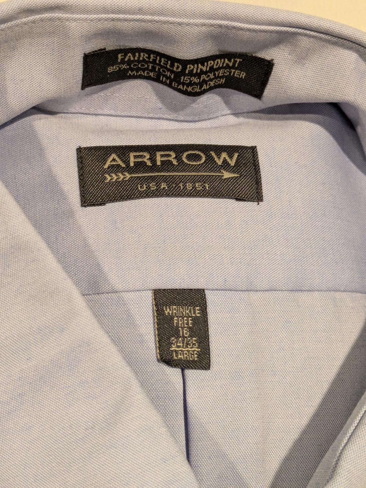 Arrow Fairfield Blue Wrinkle Free Button Down Dress Shirt Mens Large 16 34/35 - Image 2