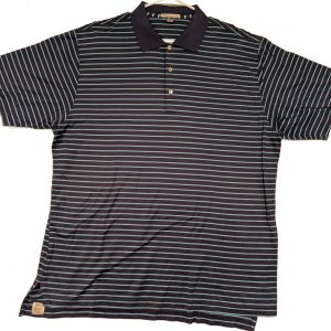 Peter Millar Navy Aqua Stripe Cotton Polo Shirt Classic Fit Mens XL