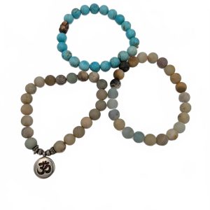 Yoga Beaded Stretch Om Charm Bracelet Lot Unisex One Size 3 Piece Lot