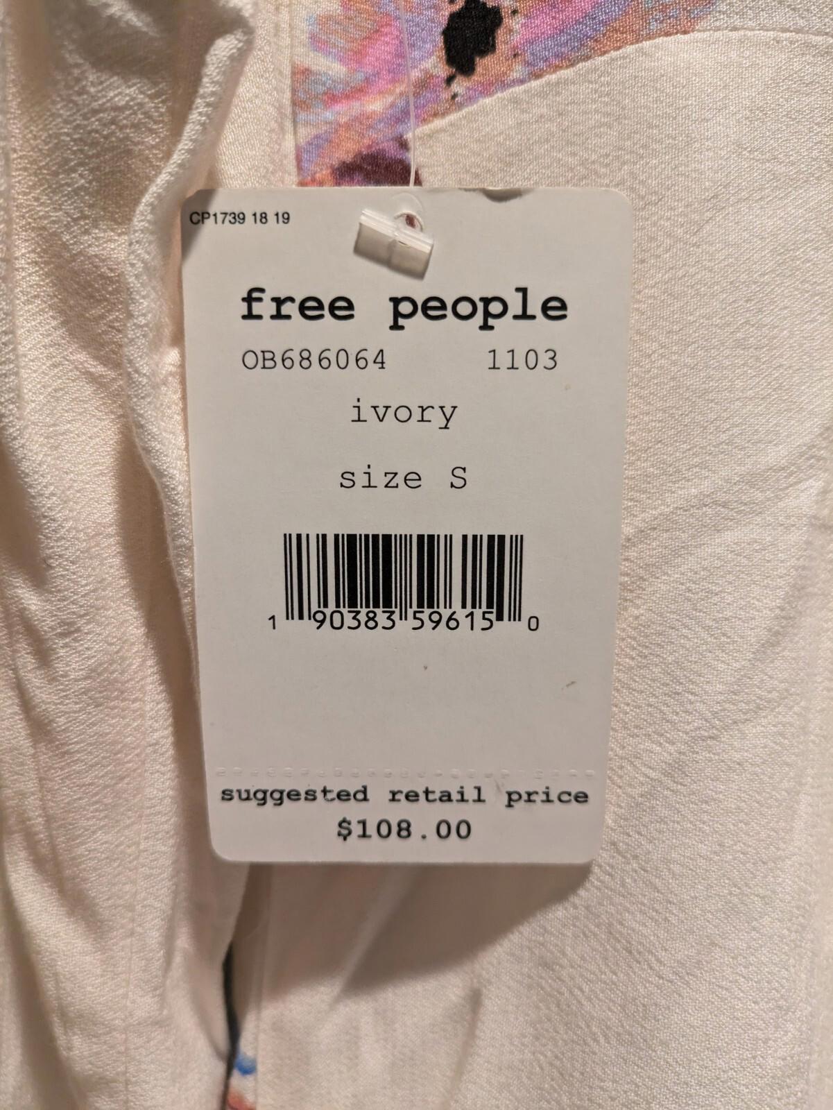 Free People Womens Gemma Tunic Mini Dress S Ivory Floral Mock Neck Open Back - Image 6