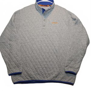 Orvis Quilted Pullover Mens Medium Gray Snap Button Mock Neck Sweatshirt