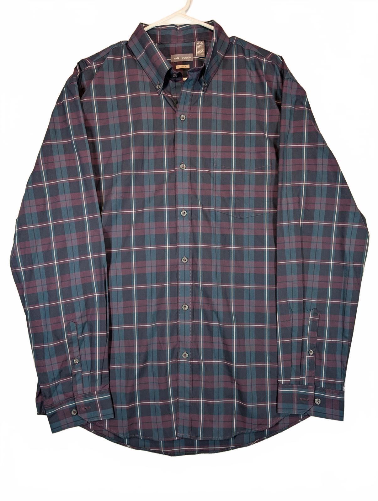 Van Heusen Classic Fit Plaid Button Down Dress Shirt Mens 16-16 1/2 Large