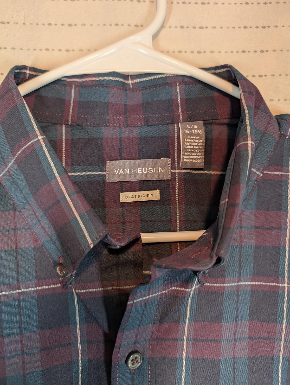 Van Heusen Classic Fit Plaid Button Down Dress Shirt Mens 16-16 1/2 Large - Image 3