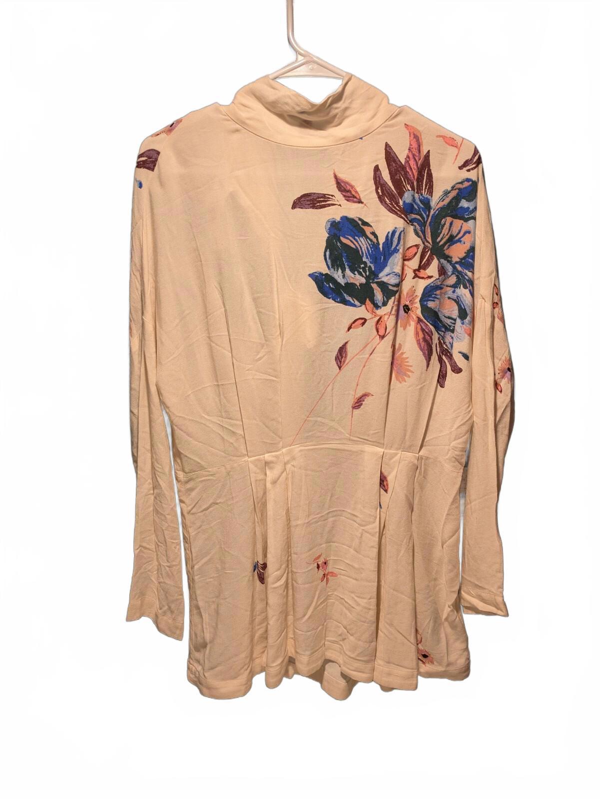 Free People Womens Gemma Tunic Mini Dress S Ivory Floral Mock Neck Open Back