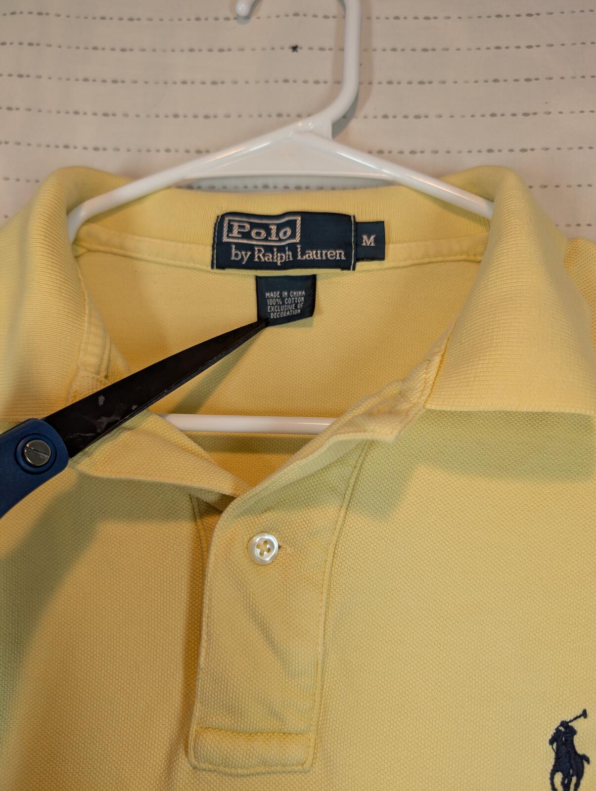 Polo Ralph Lauren Mesh Polo Shirt Pony Logo Yellow Short Sleeve Mens Medium - Image 4
