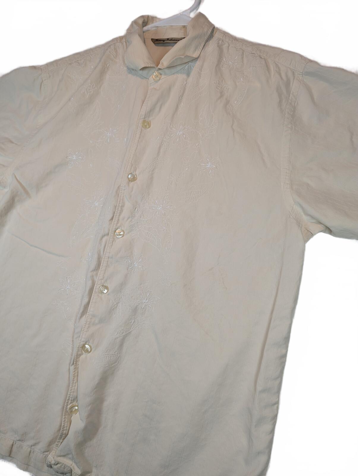 Tommy Bahama Silk Cotton Embroidered Floral Camp Shirt Button Front Mens Large - Image 2