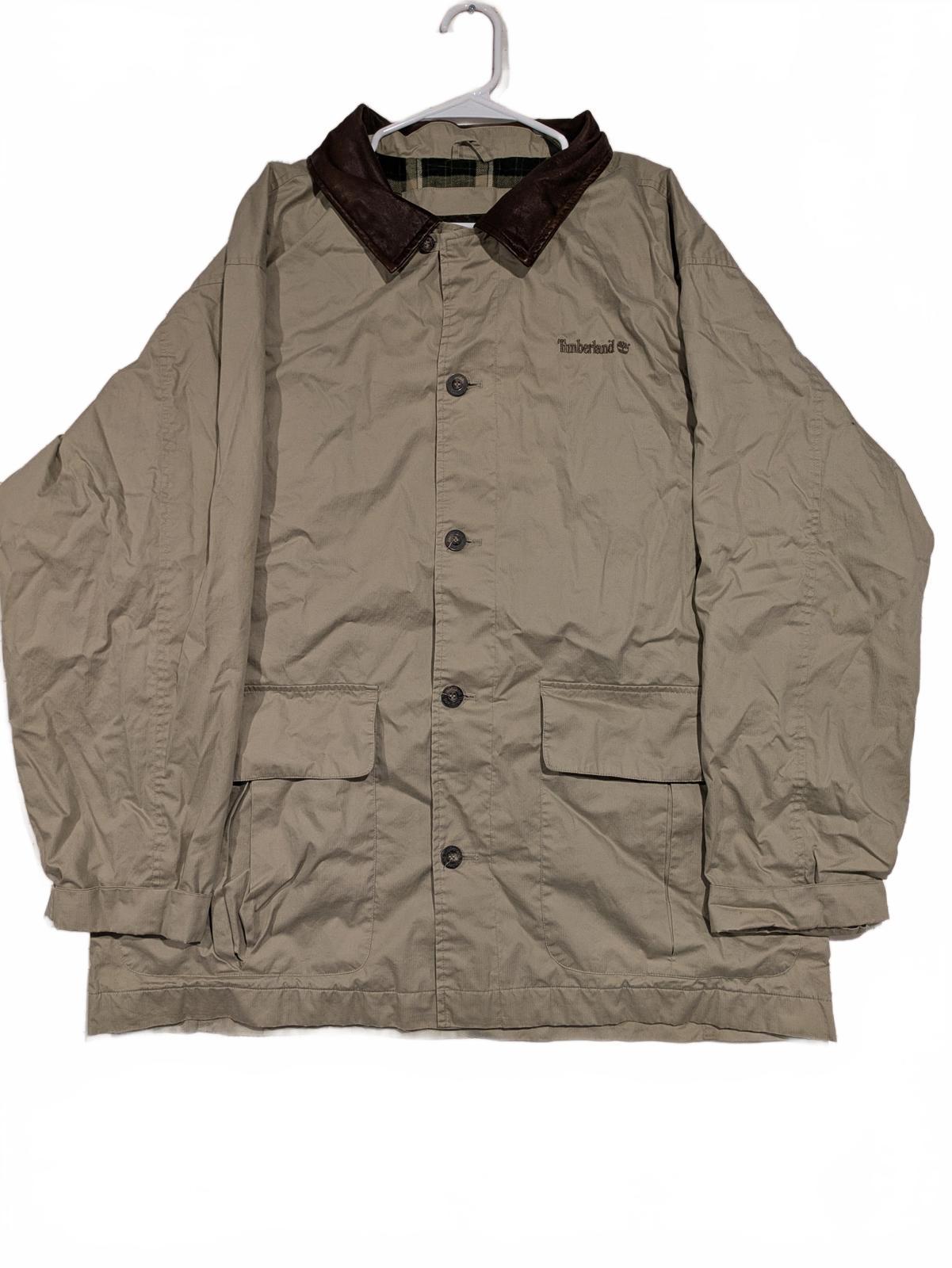Timberland Weathergear Khaki Field Jacket Leather Collar Button Up Mens XL 1998