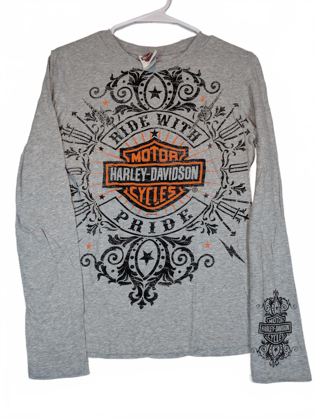 Harley Davidson Ride With Pride Graphic Tee Gray Long Sleeve Womens M