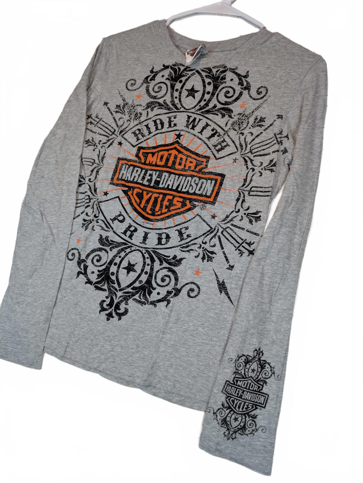 Harley Davidson Ride With Pride Graphic Tee Gray Long Sleeve Womens M - Image 2