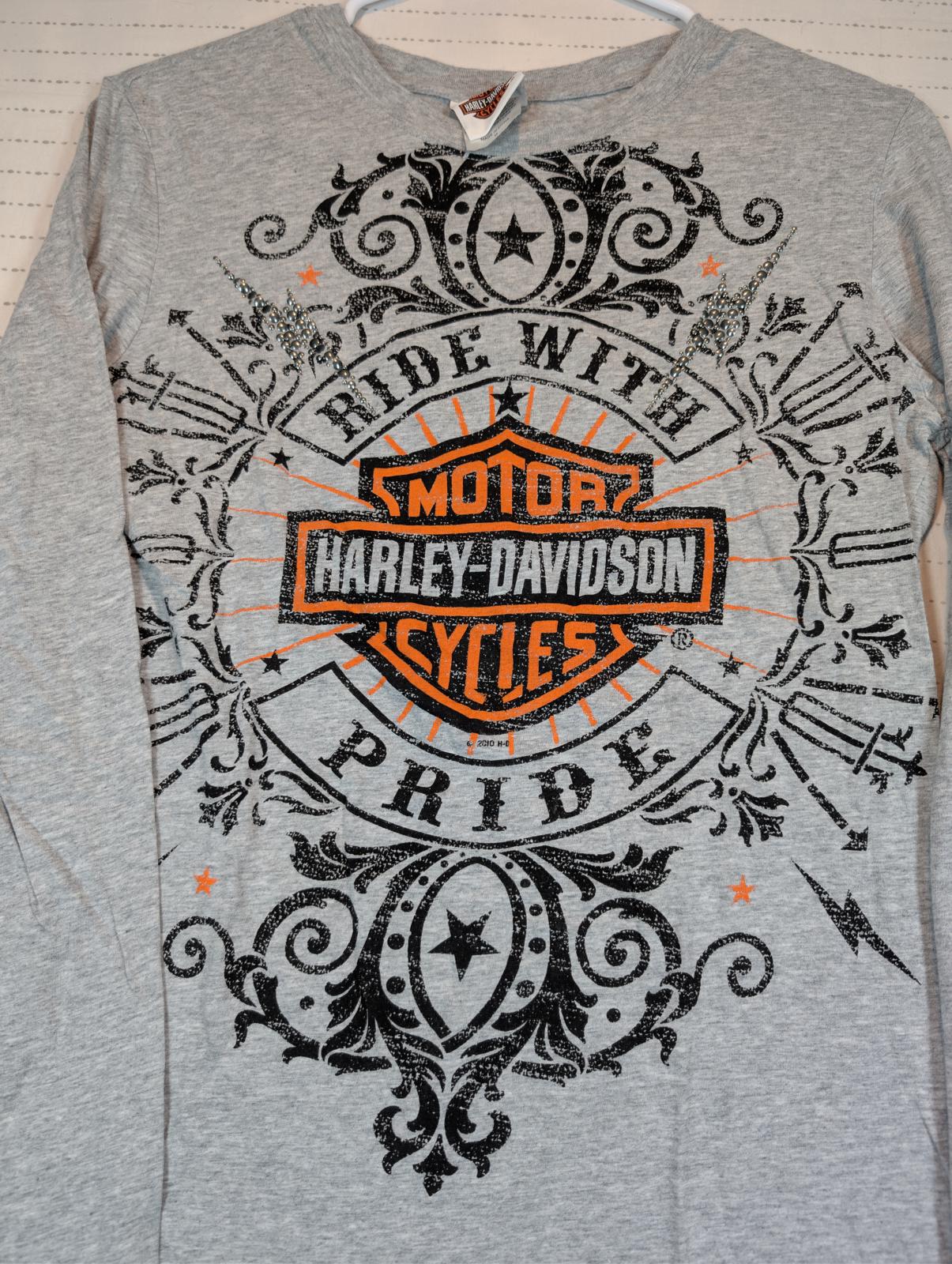 Harley Davidson Ride With Pride Graphic Tee Gray Long Sleeve Womens M - Image 5
