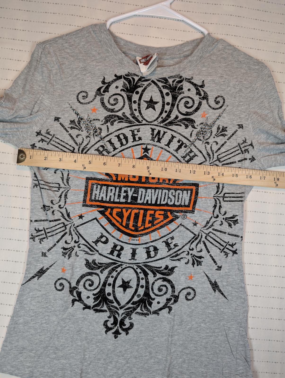 Harley Davidson Ride With Pride Graphic Tee Gray Long Sleeve Womens M - Image 9