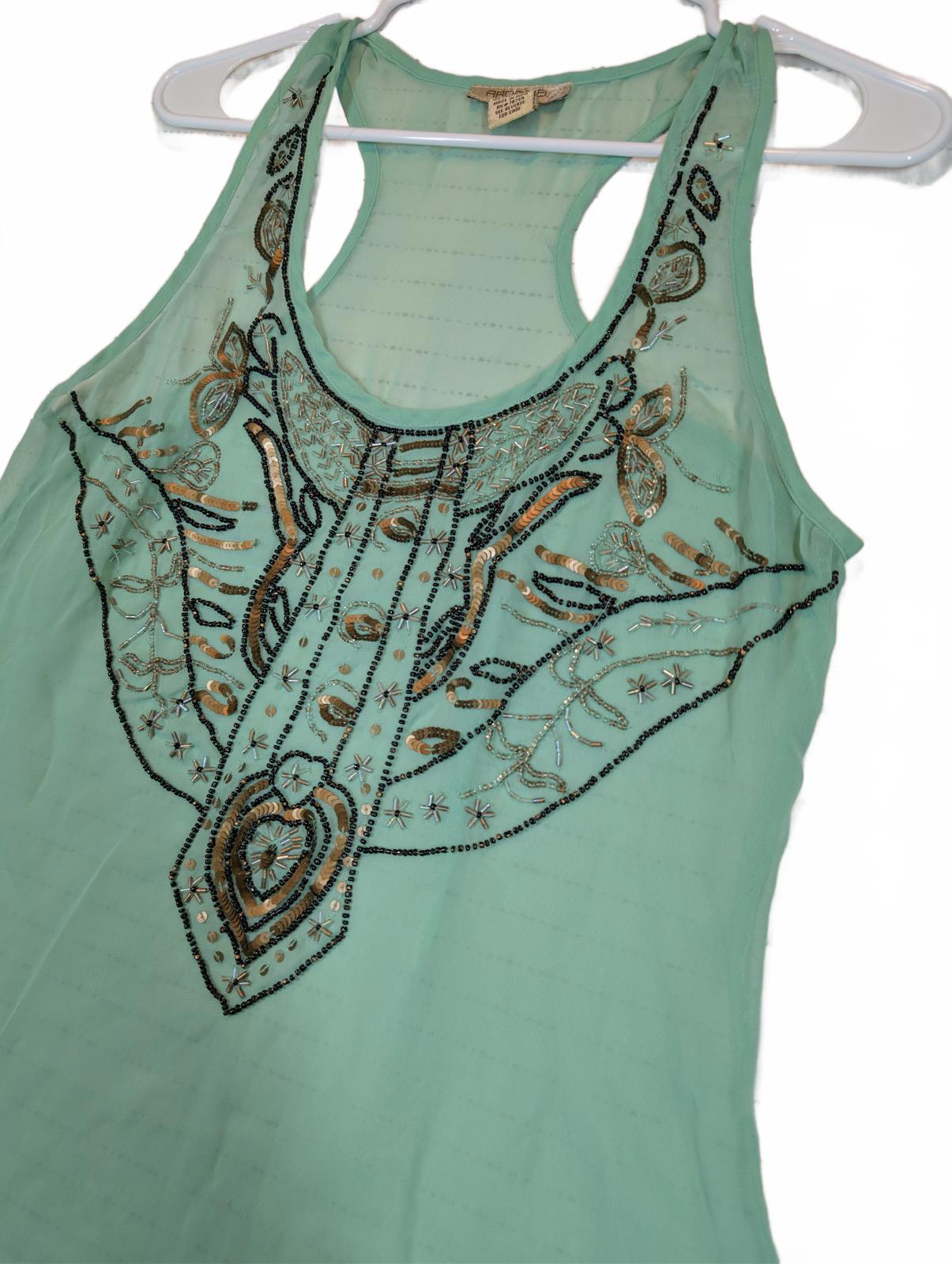 Arden B Beaded Sheer Chiffon Racerback Tank Top Embellished Womens Medium - Image 3
