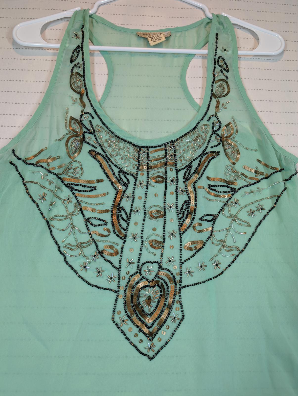 Arden B Beaded Sheer Chiffon Racerback Tank Top Embellished Womens Medium - Image 4