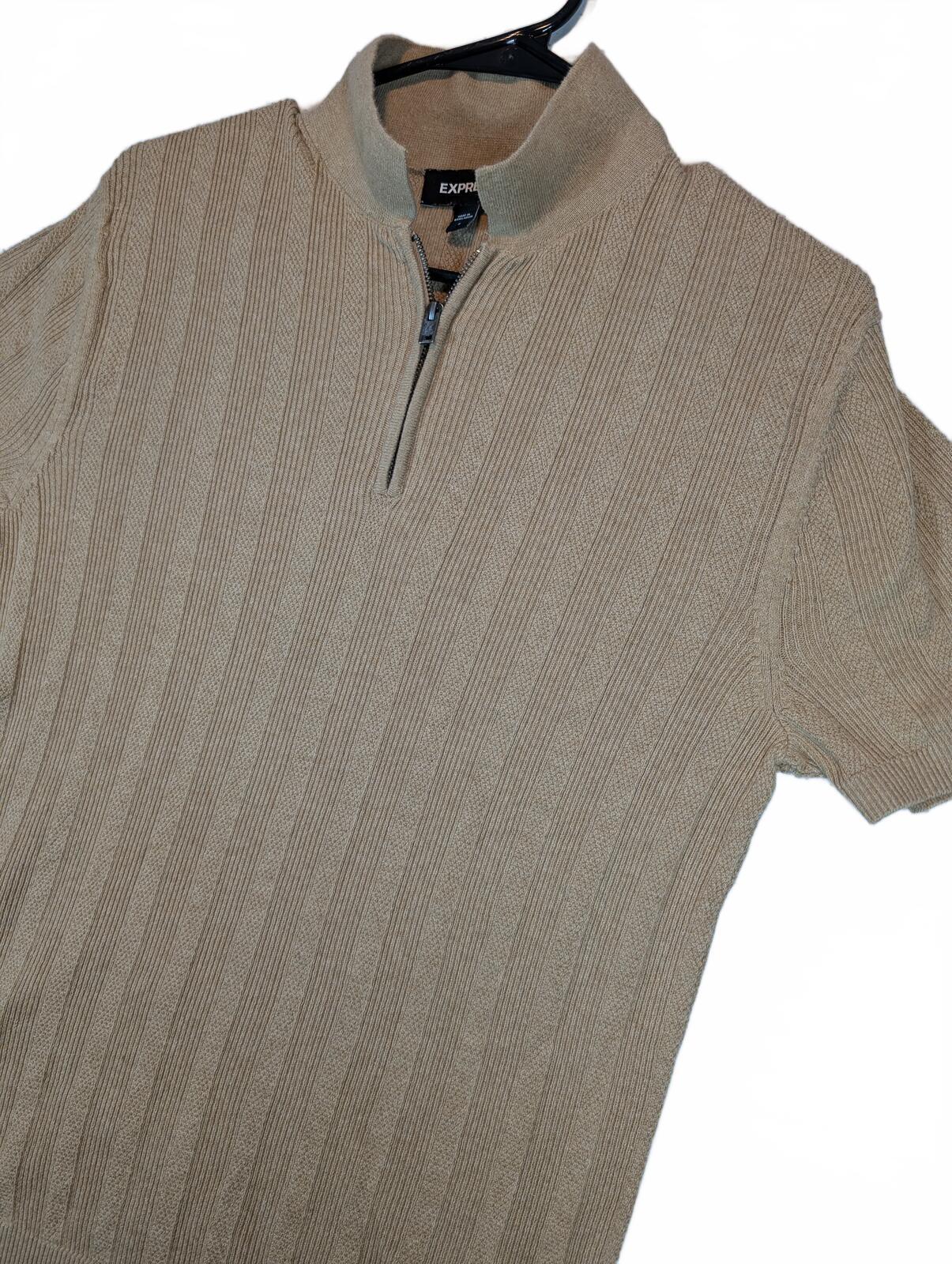 Express Quarter Zip Ribbed Knit Short Sleeve Cotton Pullover Sweater Mens Small - Image 2