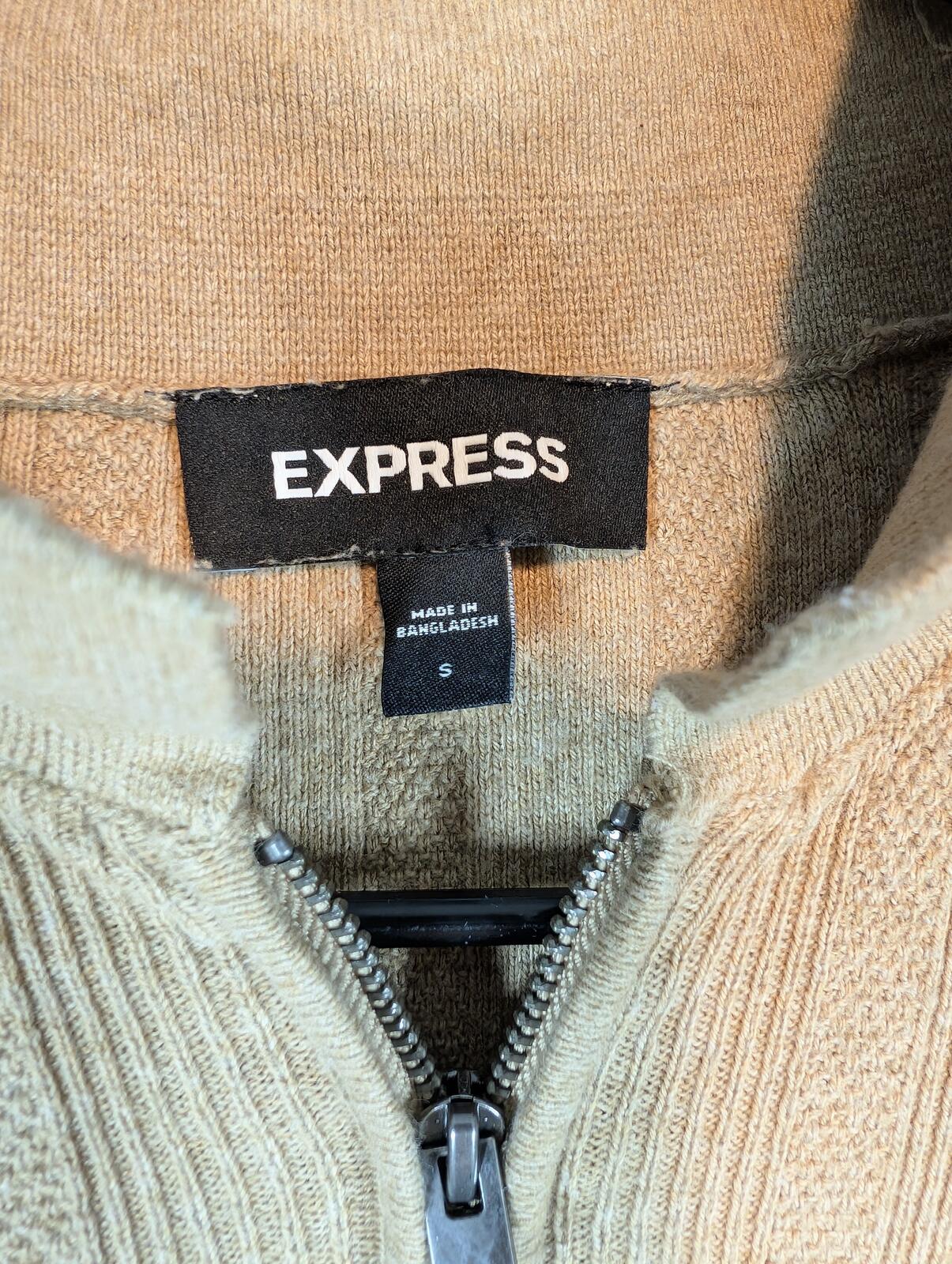 Express Quarter Zip Ribbed Knit Short Sleeve Cotton Pullover Sweater Mens Small - Image 4