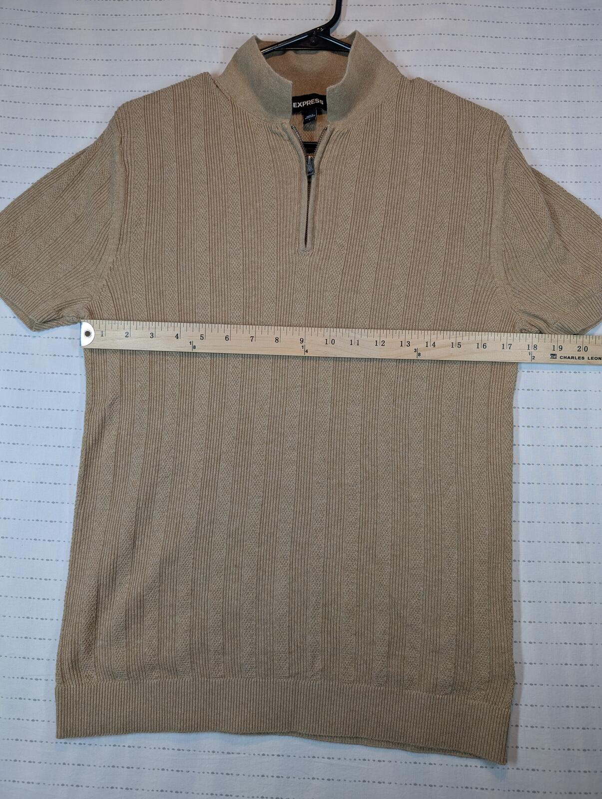 Express Quarter Zip Ribbed Knit Short Sleeve Cotton Pullover Sweater Mens Small - Image 5
