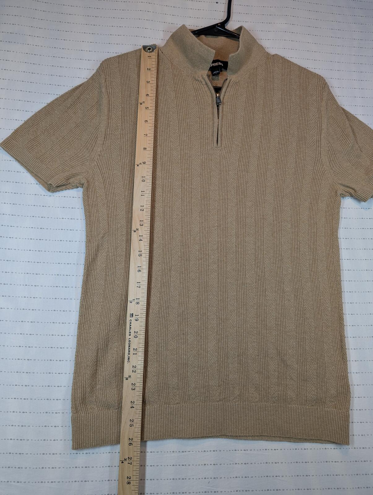 Express Quarter Zip Ribbed Knit Short Sleeve Cotton Pullover Sweater Mens Small - Image 6